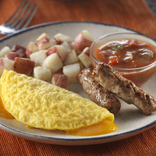 Image of Cheddar Cheese Omelette with Sausages